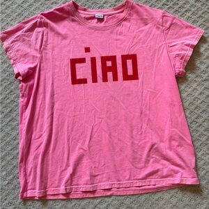 Clare V Pink Tee with Red Ciao Print